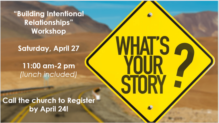 This workshop will help you share Christ by building relationships through better listening and communication. Contact the church at 352-748-1201 to register.